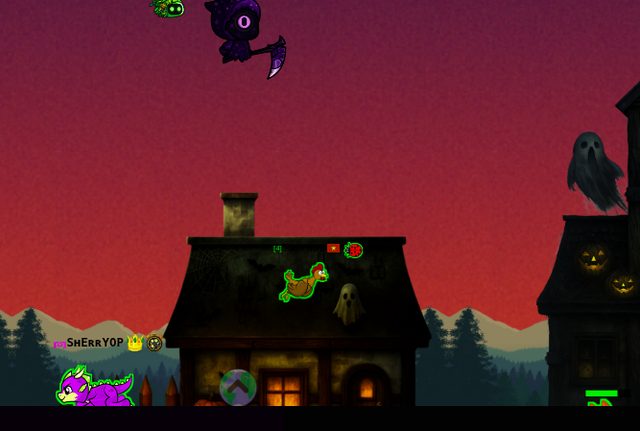 Spooky EvoWorld texture pack — haunted houses under a blood-red dusk