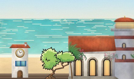 Summer Season EvoWorld texture pack — Mediterranean cliff village and turquoise sea